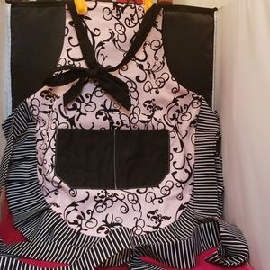 FLIRTY APRON-100% Cotton Blk/Pinks/Whts- One Size